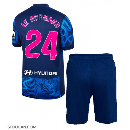 Dječji Nogometni Dres Atletico Madrid Robin Le Normand #24 Rezervni 2024-25 Kratak Rukav (+ Kratke hlače)